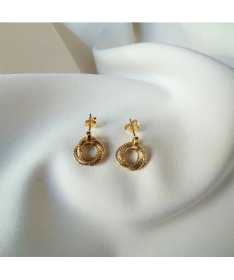 Gold-Plated Textured Circle Stud Earrings