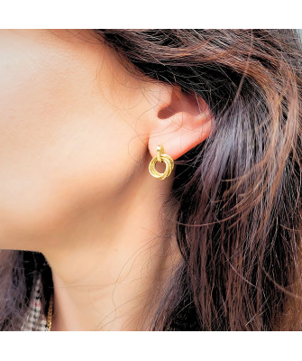 Gold-Plated Textured Circle Stud Earrings