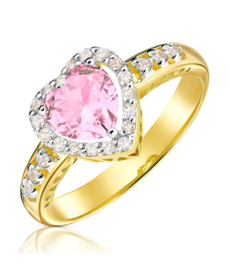 14k Gold Ring with Pink Heart Cubic Zirconia