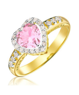 14k Gold Ring with Pink Heart Cubic Zirconia