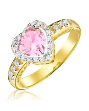 14k Gold Ring with Pink Heart Cubic Zirconia