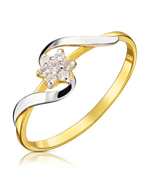 Gold flower ring with cubic zirconia