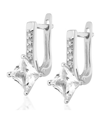 Sterling Silver Leverback Earrings with Square Cubic Zirconia