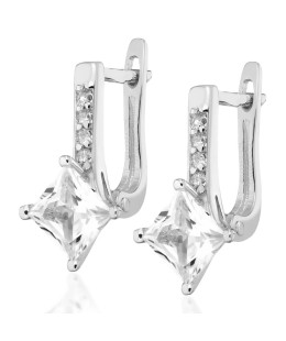 Sterling Silver Leverback Earrings with Square Cubic Zirconia