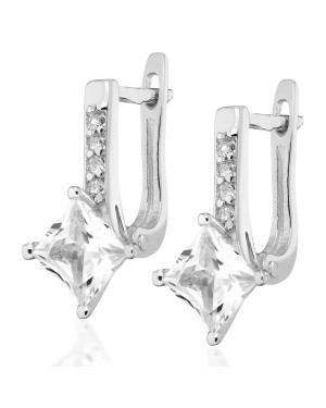 Sterling Silver Leverback Earrings with Square Cubic Zirconia