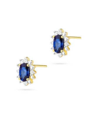 Złote kolczyki z diamentami 585 Szafir 2x0,30ct