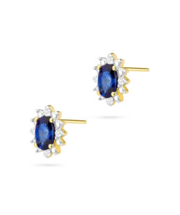 Złote kolczyki z diamentami 585 Szafir 2x0,30ct