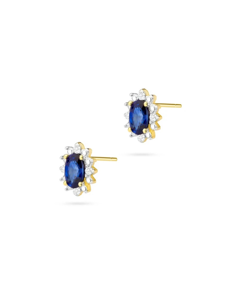 Złote kolczyki z diamentami 585 Szafir 2x0,30ct