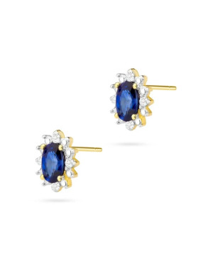 Złote kolczyki z diamentami 585 Szafir 2x0,30ct