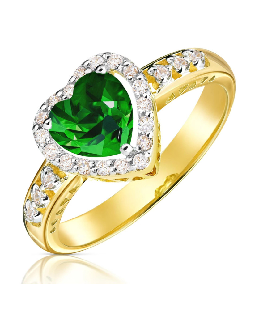 14k Gold Engagement Ring with Green Heart Zirconia | Elegant Heart-Shaped Ring