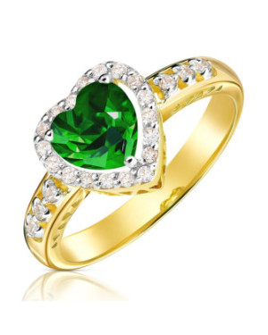 14k Gold Engagement Ring with Green Heart Zirconia | Elegant Heart-Shaped Ring