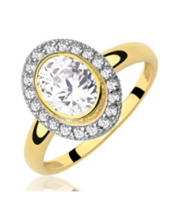 14k Gold Ring with Large Oval Zirconia – Double Halo Design