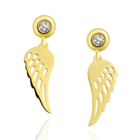 Gold hanging wing earrings with cubic zirconia K3.2426s | GoldJewellery