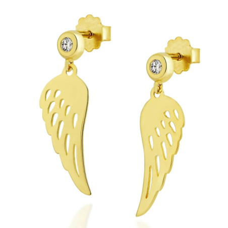Gold hanging wing earrings with cubic zirconia K3.2426s | GoldJewellery