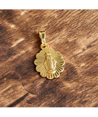 Matka Boska pozłacana zawieszka diamentowana Komunia, Chrzest,