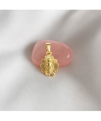 Matka Boska pozłacana zawieszka diamentowana Komunia, Chrzest,