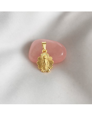 Matka Boska pozłacana zawieszka diamentowana Komunia, Chrzest,