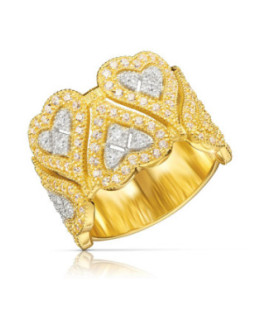 8k Gold Wide Ring with Heart Motifs & White Zirconia