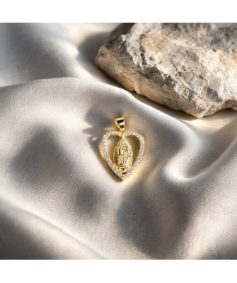 Matka Boska w sercu pozłacany medalik z cyrkoniami Komunia, Chrzest