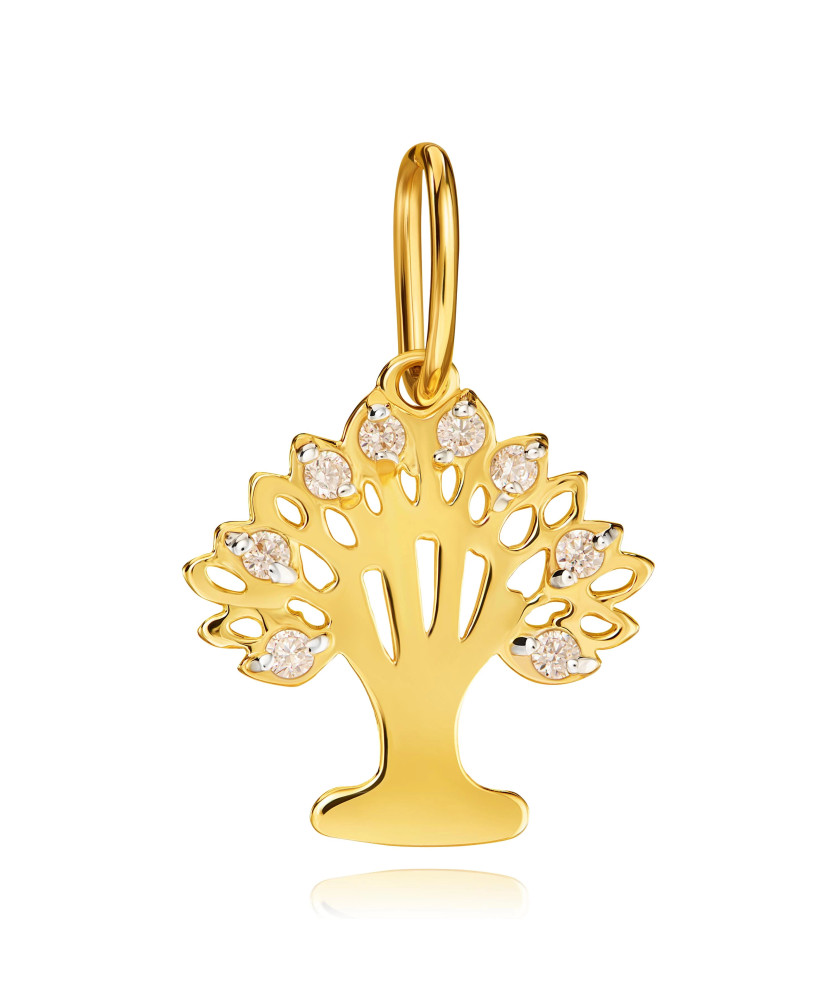 8k Gold Tree of Happiness Pendant with White Zircons | Elegant Symbolic Jewellery