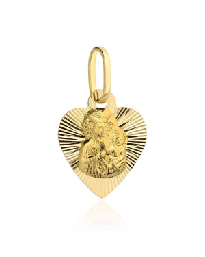 Medalik Matka Boska Częstochowska w diamentowanym serduszku pr. 585