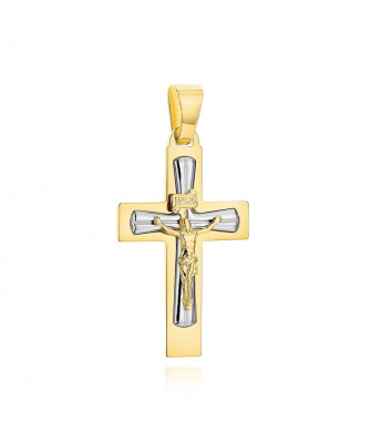 Krzyżyk złoty z ukrzyżowanym Jezusem w dwóch kolorach złota