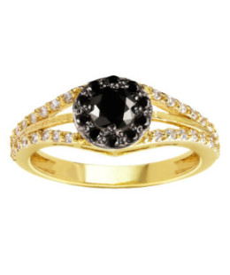 14k Gold Ring with Black Zirconia – Halo & Split Band Design