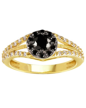 14k Gold Ring with Black Zirconia – Halo & Split Band Design