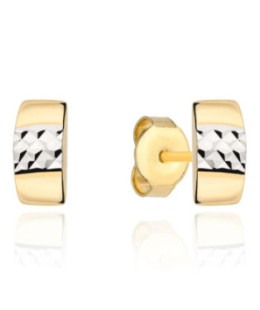 Diamond earrings in two colors of gold on a post