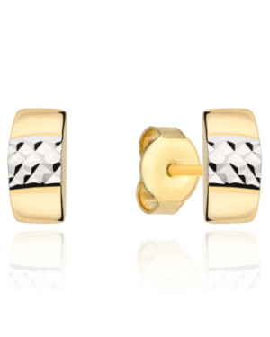 Diamond earrings in two colors of gold on a post