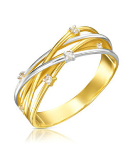 Wide Interwoven 14k Gold Ring with Cubic Zirconia