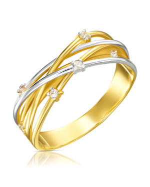 Wide Interwoven 14k Gold Ring with Cubic Zirconia