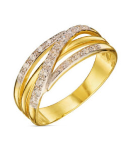 Wide 14k Gold Ring with White Zirconia Stripes