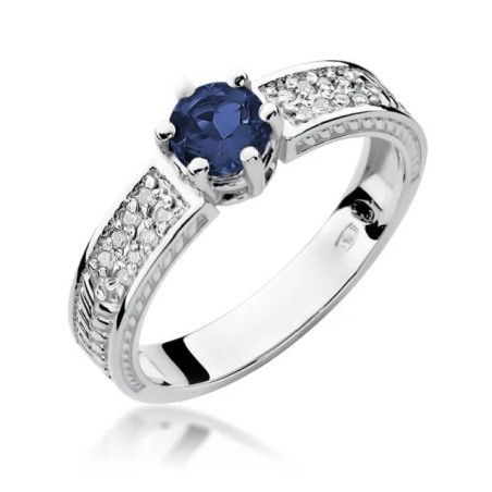 Ring with sapphire and diamonds white gold | GoldJewellery