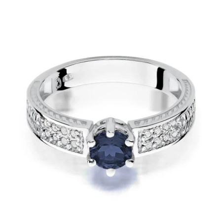 Ring with sapphire and diamonds white gold | GoldJewellery