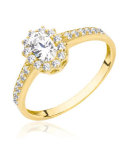 14k Gold Ring with Oval Cubic Zirconia – Halo Design & Side Stones