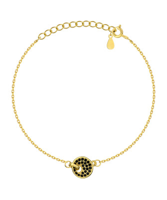 Gold-Plated Silver Bracelet with Black Stone Circle Charm – Elegant Modern Jewellery