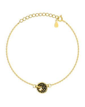 Gold-Plated Silver Bracelet with Black Stone Circle Charm – Elegant Modern Jewellery
