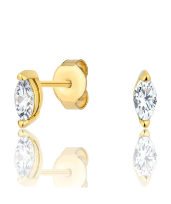 14k Gold Stud Earrings with White Stone – Classic Minimalist Jewellery