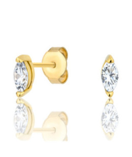 14k Gold Stud Earrings with White Stone – Classic Minimalist Jewellery