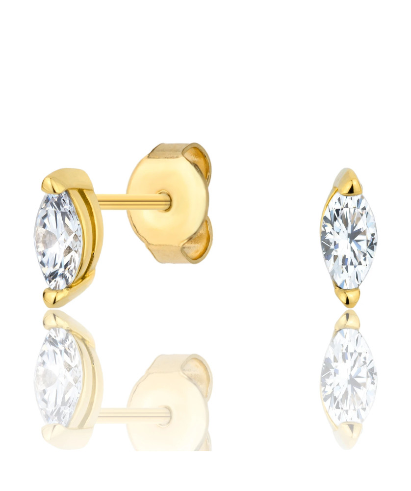 14k Gold Stud Earrings with White Stone – Classic Minimalist Jewellery