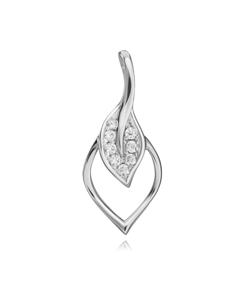 925 Sterling Silver Leaf Pendant with White Zirconia Stones | Elegant Nature Jewellery