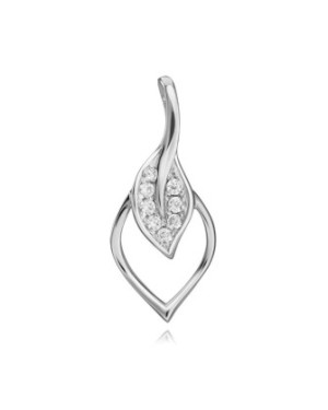 925 Sterling Silver Leaf Pendant with White Zirconia Stones | Elegant Nature Jewellery