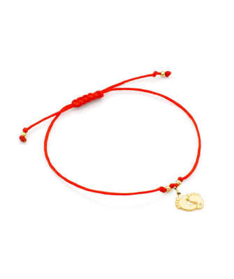 14k Gold Baby Feet Bracelet with 0.005ct Diamond | Red Cord Bracelet