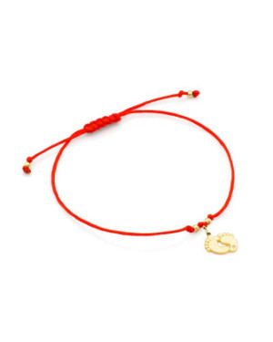 14k Gold Baby Feet Bracelet with 0.005ct Diamond | Red Cord Bracelet