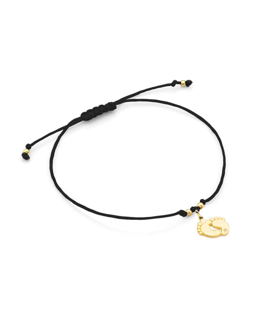 14k Gold Baby Feet Bracelet with 0.005ct Diamond | Black Cord Bracelet