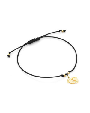 14k Gold Baby Feet Bracelet with 0.005ct Diamond | Black Cord Bracelet