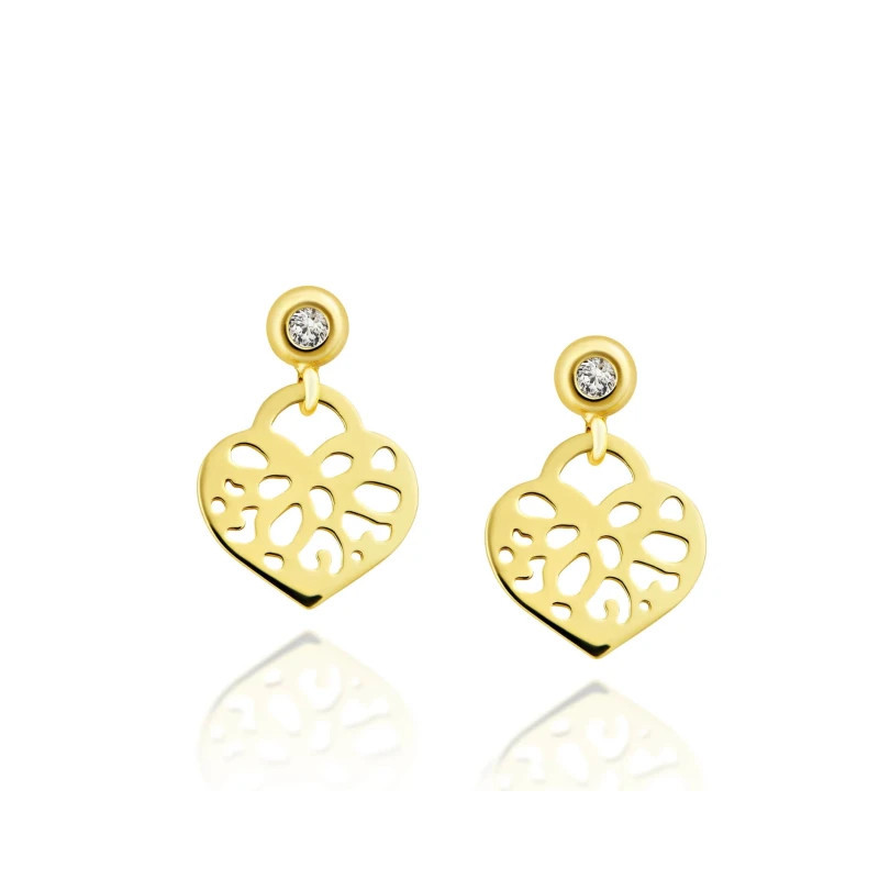 Gold oriental heart earrings with zircon 1.5 mm K3.2425b2s | GoldJewellery