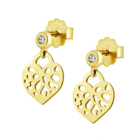 Gold oriental heart earrings with zircon 1.5 mm K3.2425b2s | GoldJewellery