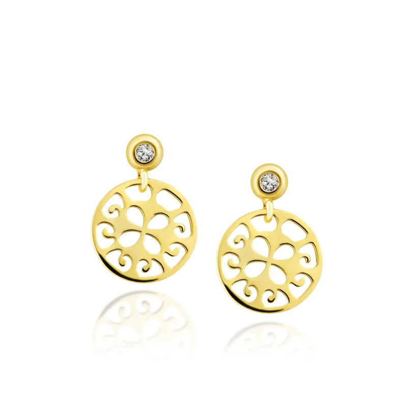 Gold oriental hanging earrings with zircon 1.5 mm K3.2427s2 | GoldJewellery
